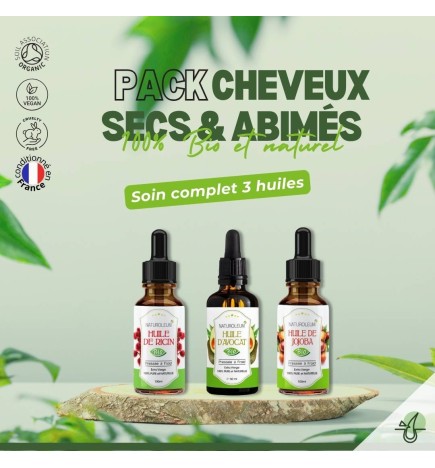 Pack Huiles pour Cheveux Secs et Abîmés - Soin Réparateur Bio et Nourrissant