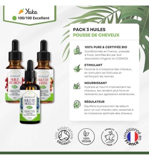 Pack Huiles Pousse des Cheveux - Stimule et Fortifie les Cheveux 100% Bio